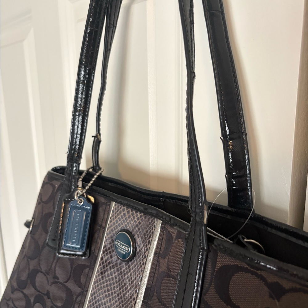 Coach Black Signature Python Stripe Carryall Shou… - image 4
